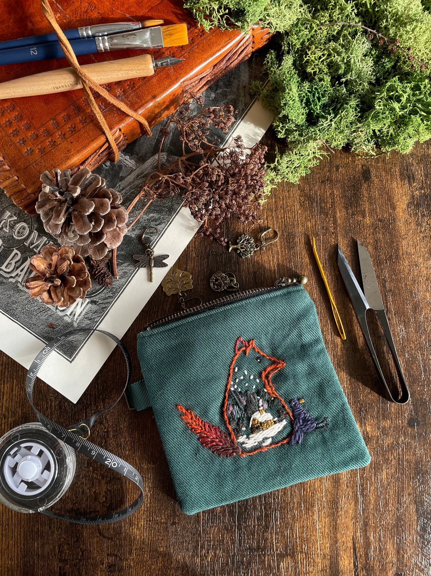 George & Max Snow Scene Green Zipper Pouch