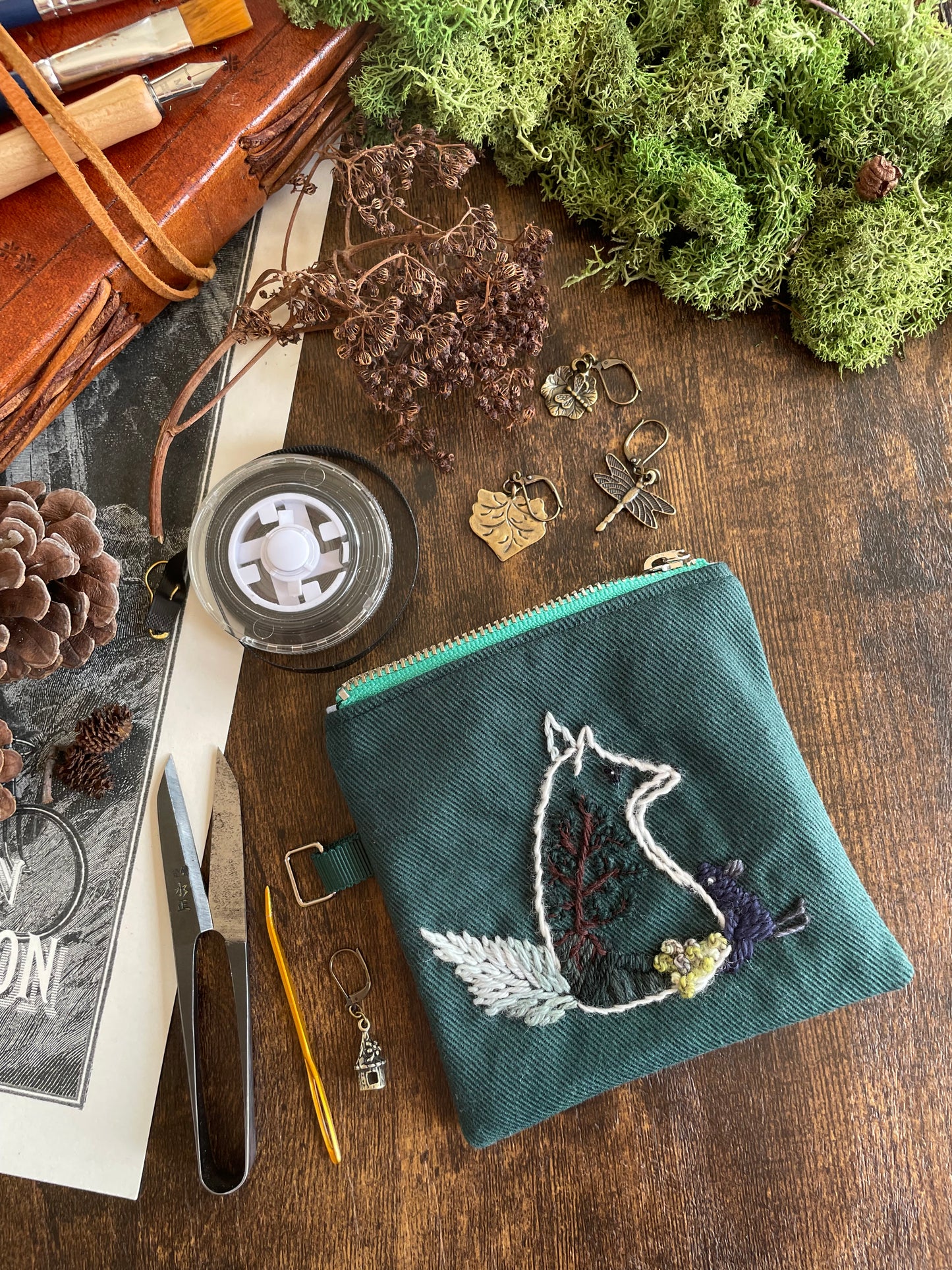 George & Max Mossy Landscape Green Zipper Pouch