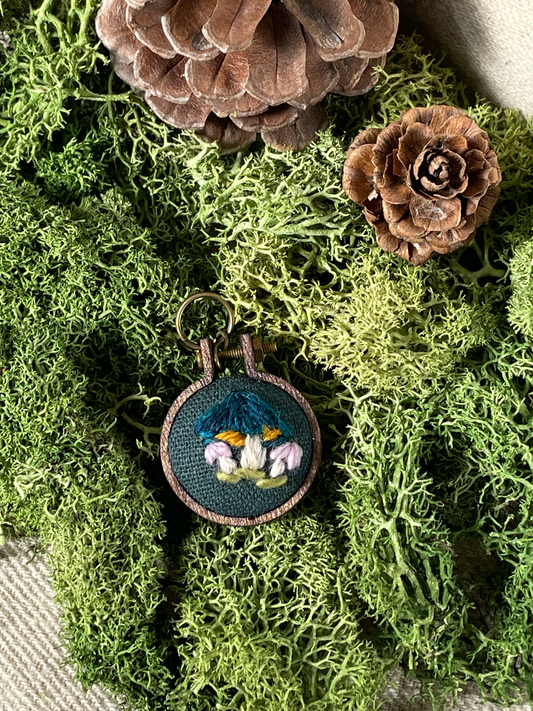 Embroidered Stitch Marker Tiny Blue Mushroom