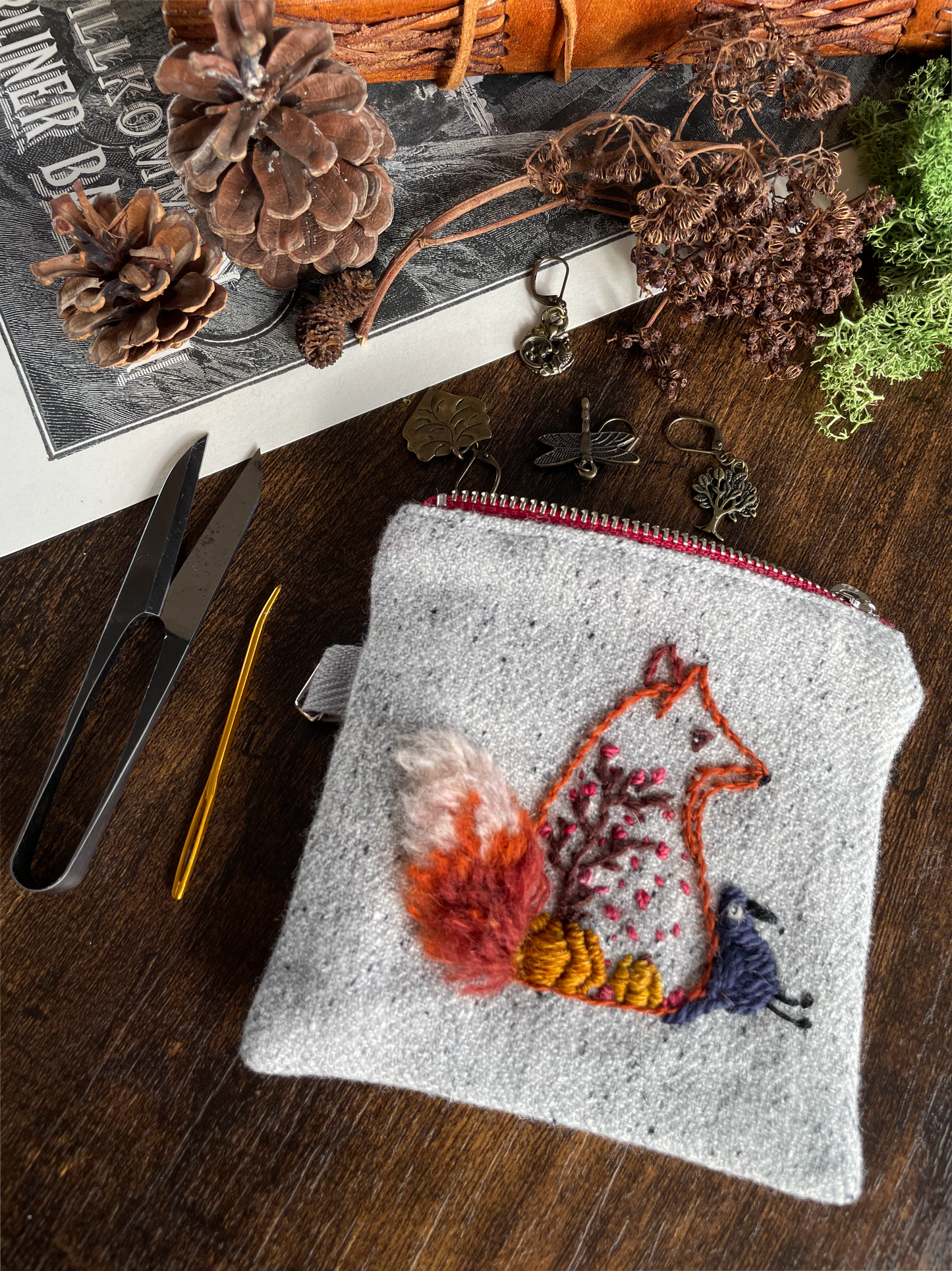 George & Max Autumn Scene Grey Zipper Pouch