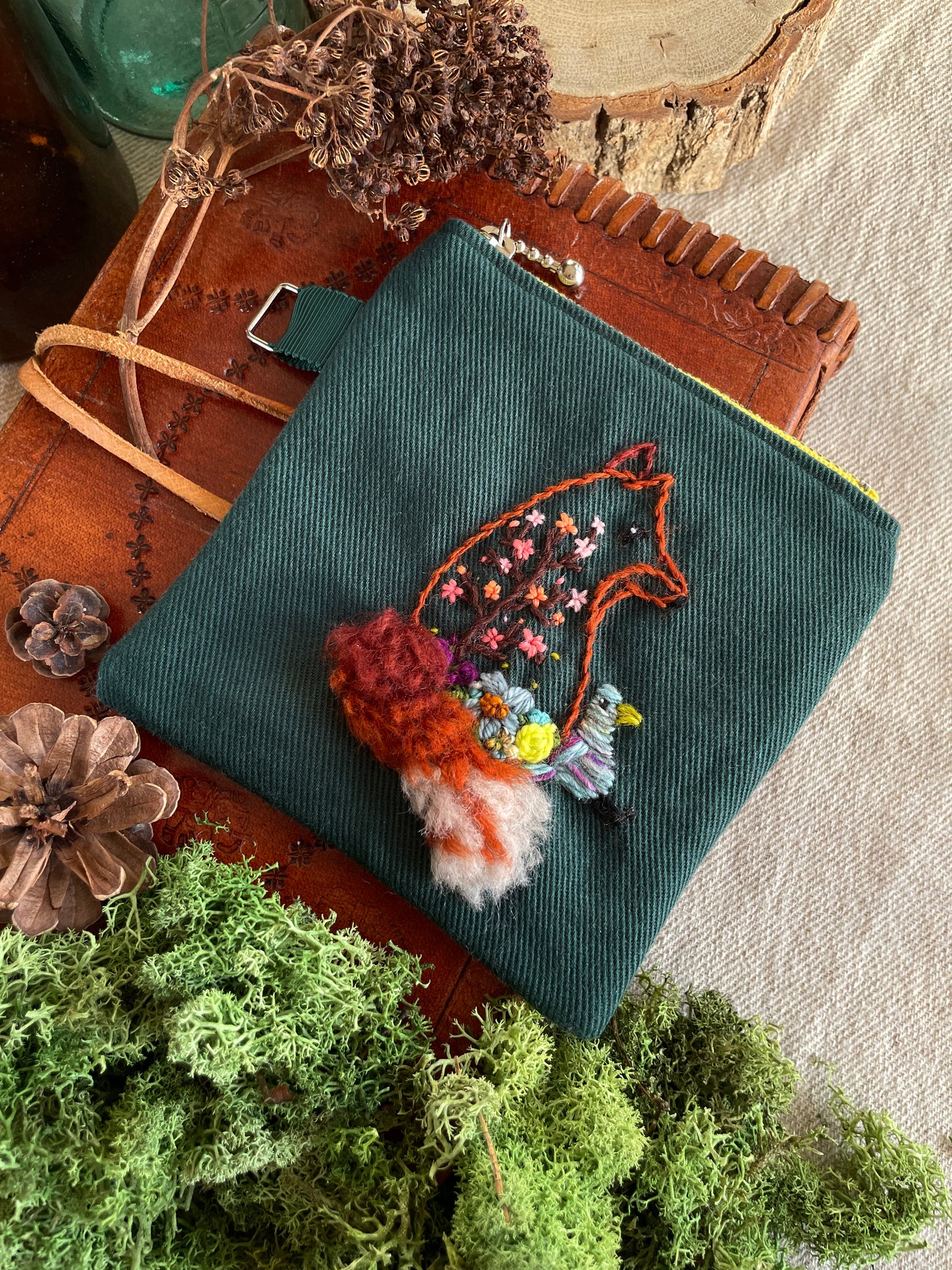 George & Max Spring flower green zipper pouch