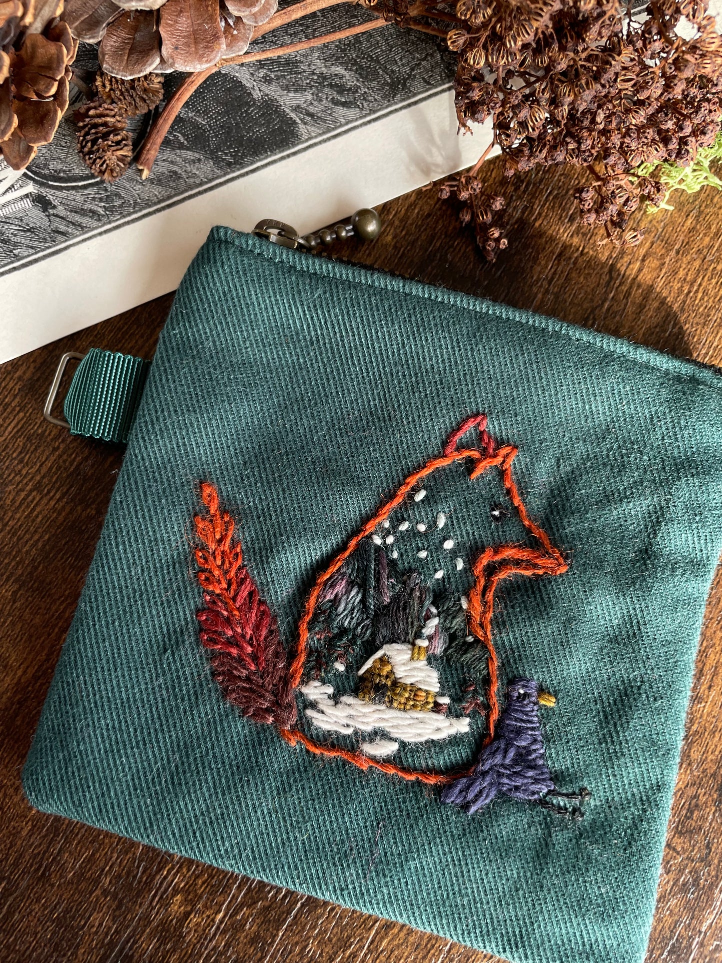 George & Max Snow Scene Green Zipper Pouch