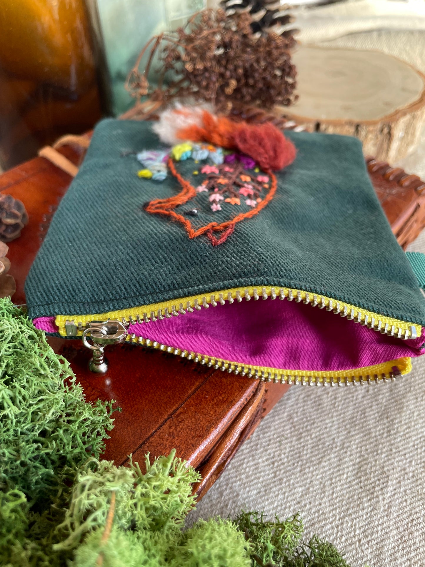 George & Max Spring flower green zipper pouch