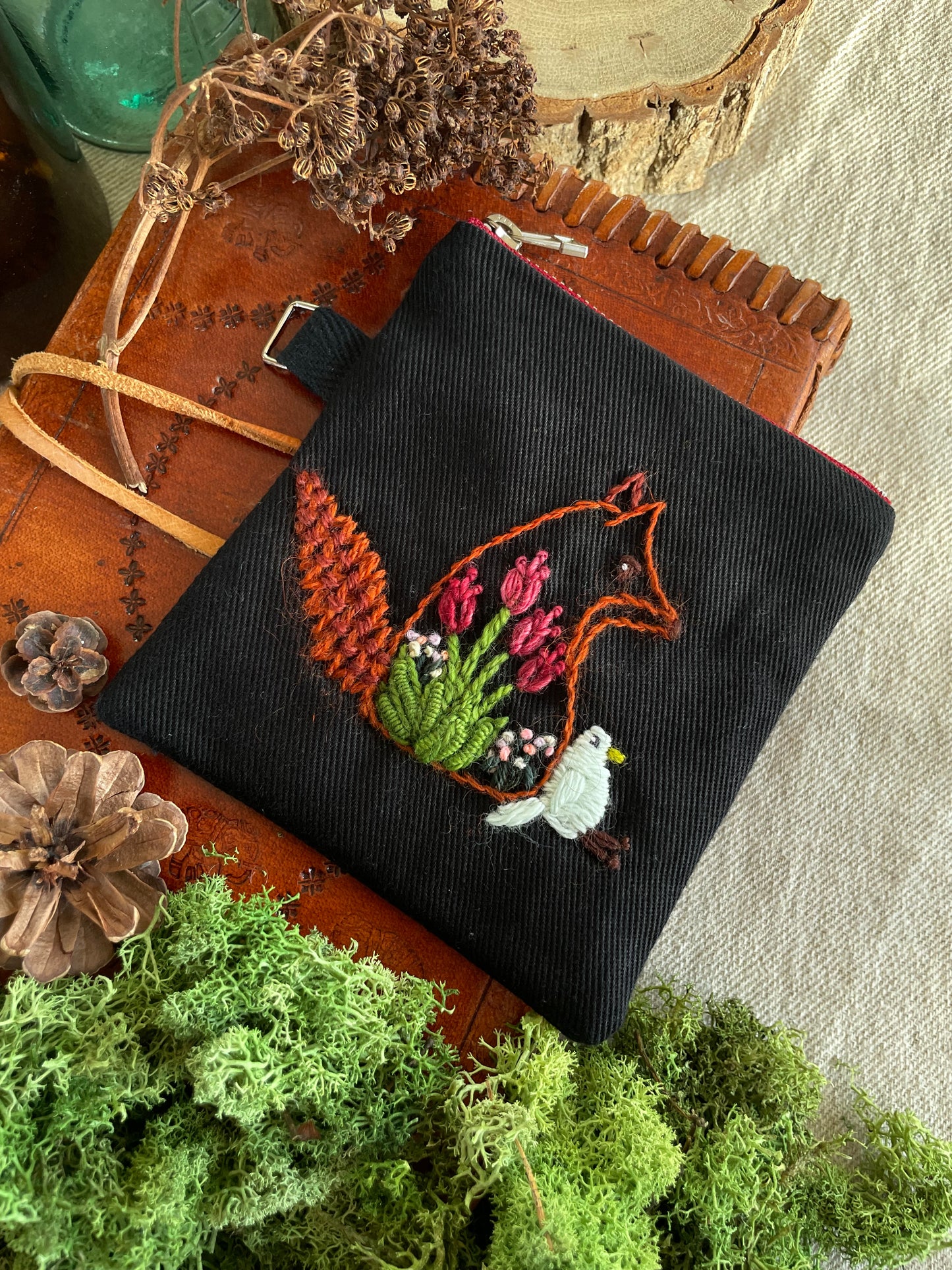 George & Max Tulip Bloom black zipper pouch