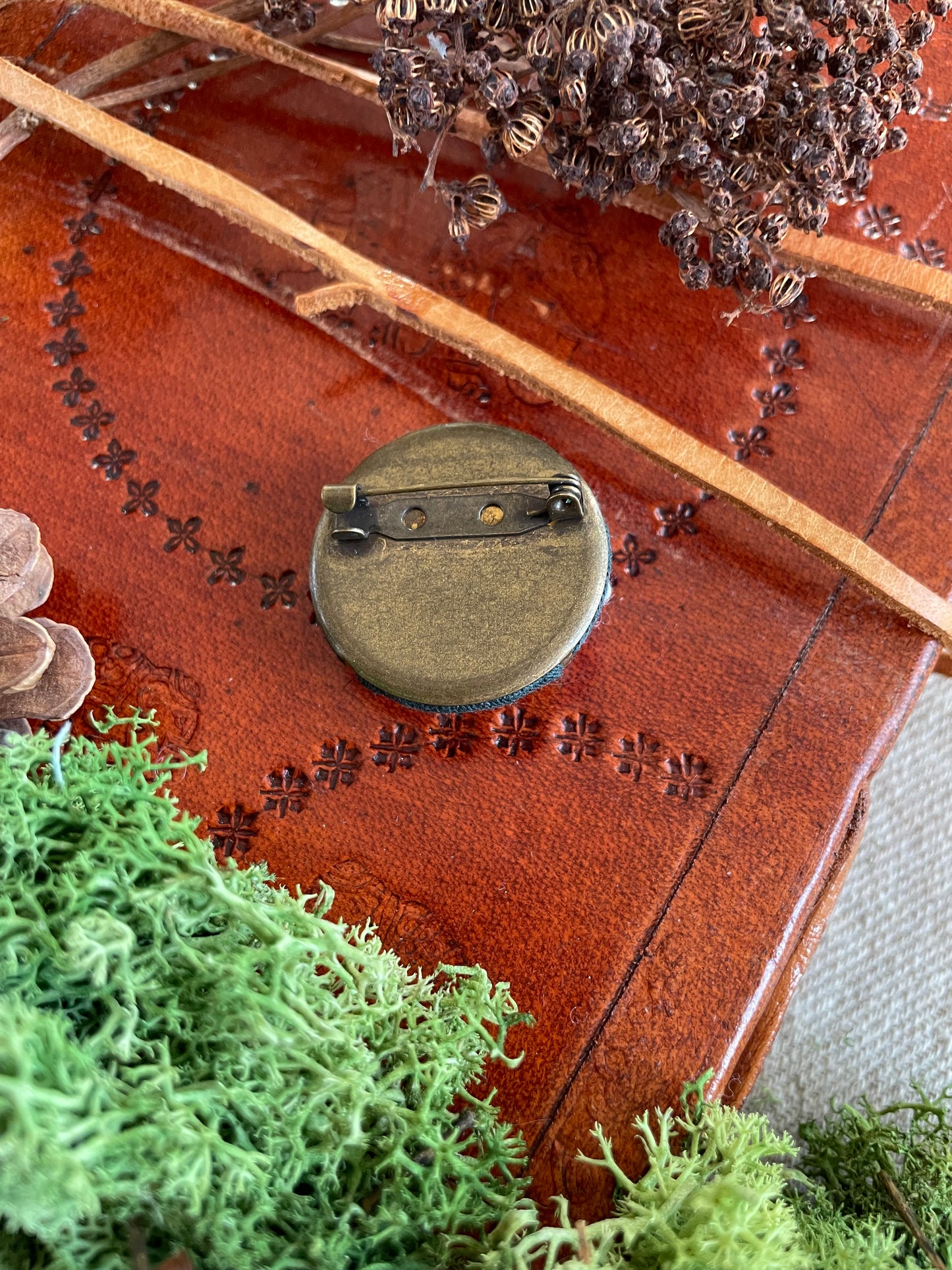 Forest spirits sheltering in the rain mini brooch