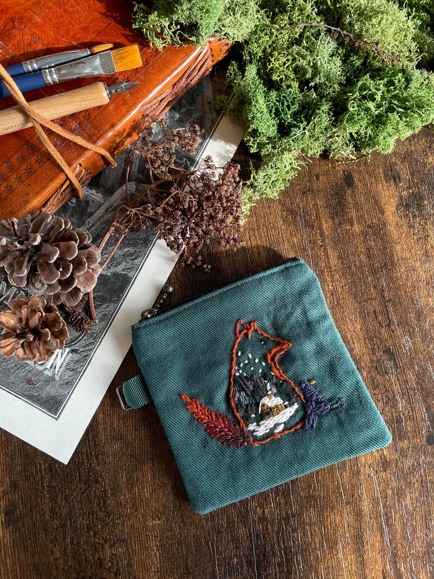 George & Max Snow Scene Green Zipper Pouch