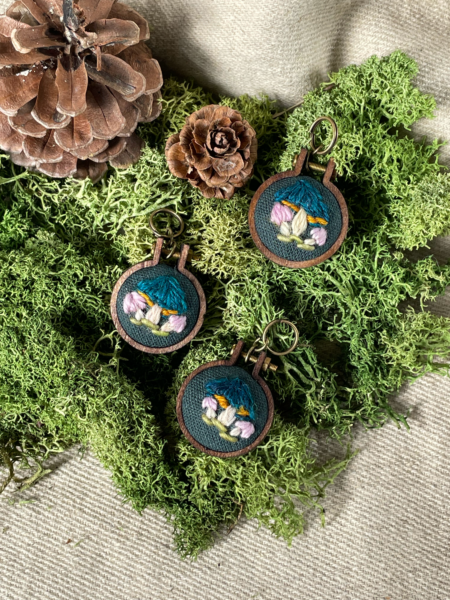 Embroidered Stitch Marker Tiny Blue Mushroom