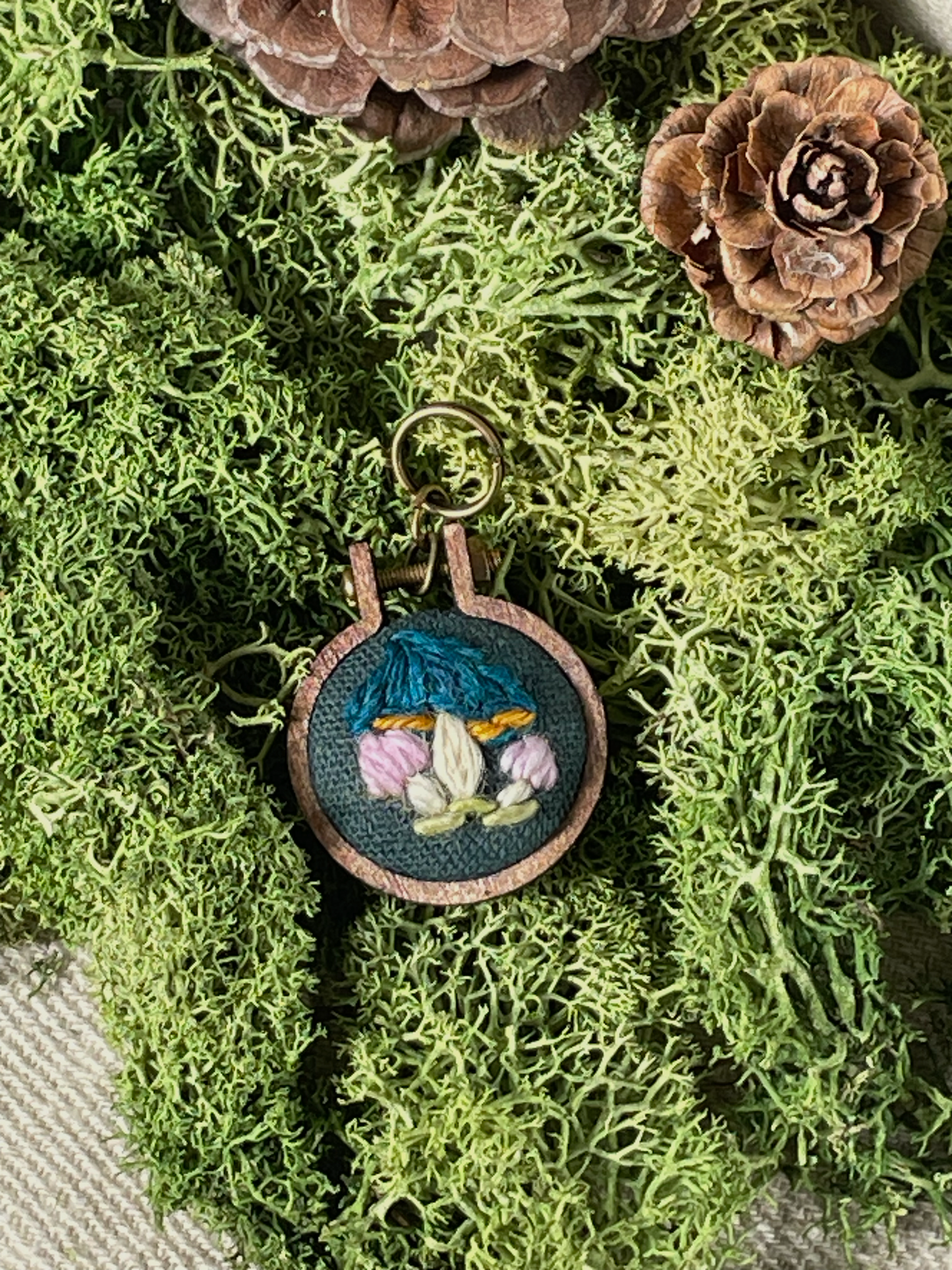 Embroidered Stitch Marker Tiny Blue Mushroom