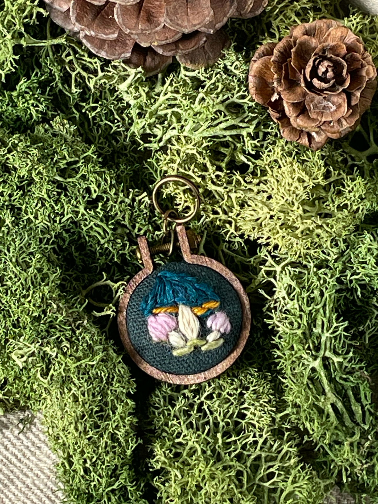 Embroidered Stitch Marker Tiny Blue Mushroom