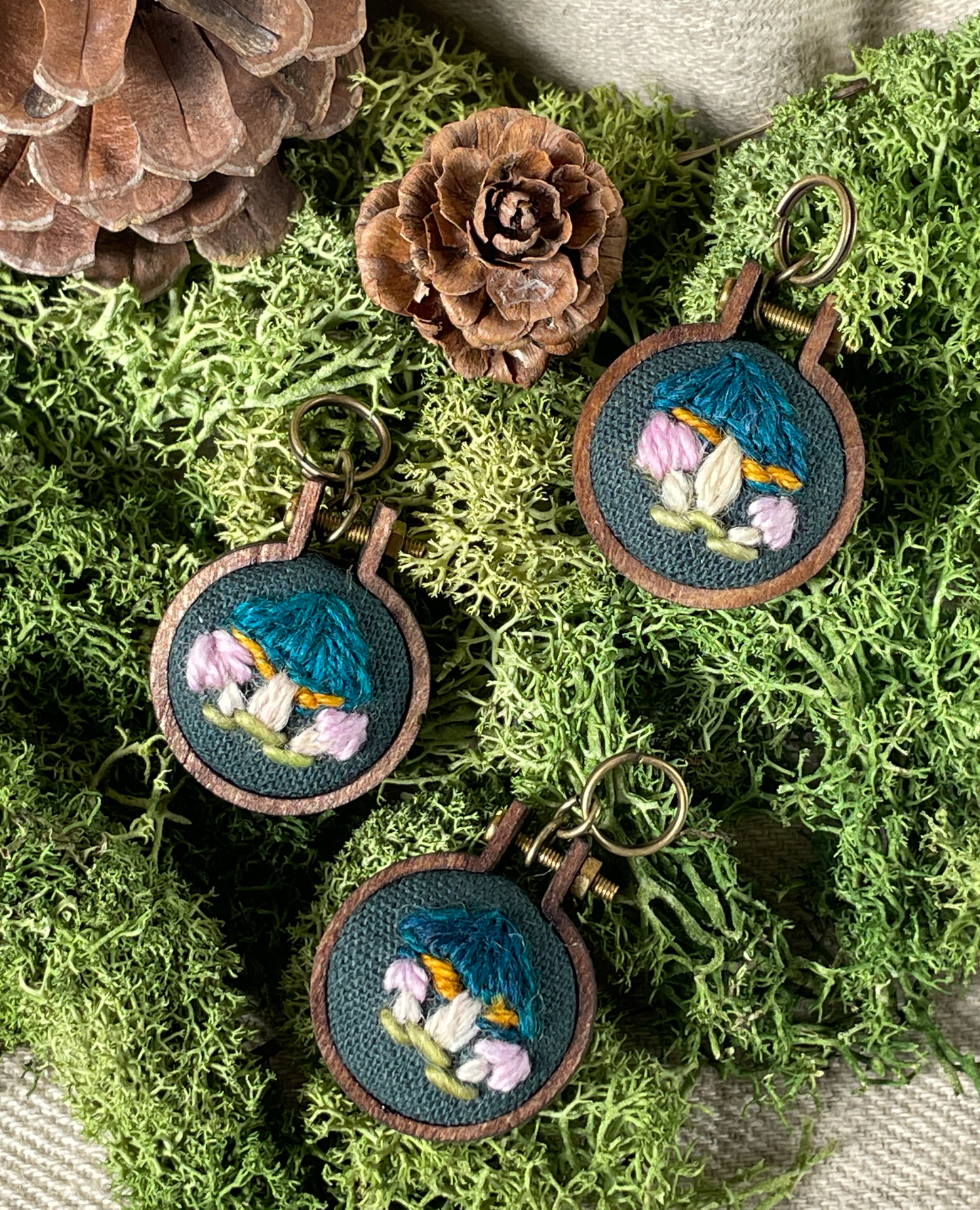 Embroidered Stitch Marker Tiny Blue Mushroom