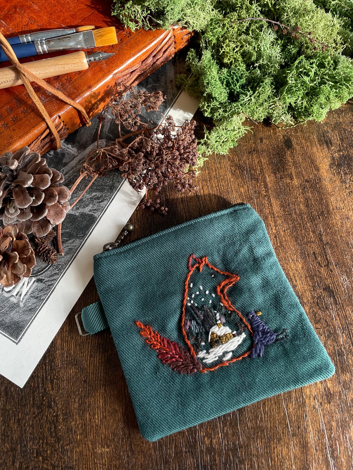 George & Max Snow Scene Green Zipper Pouch