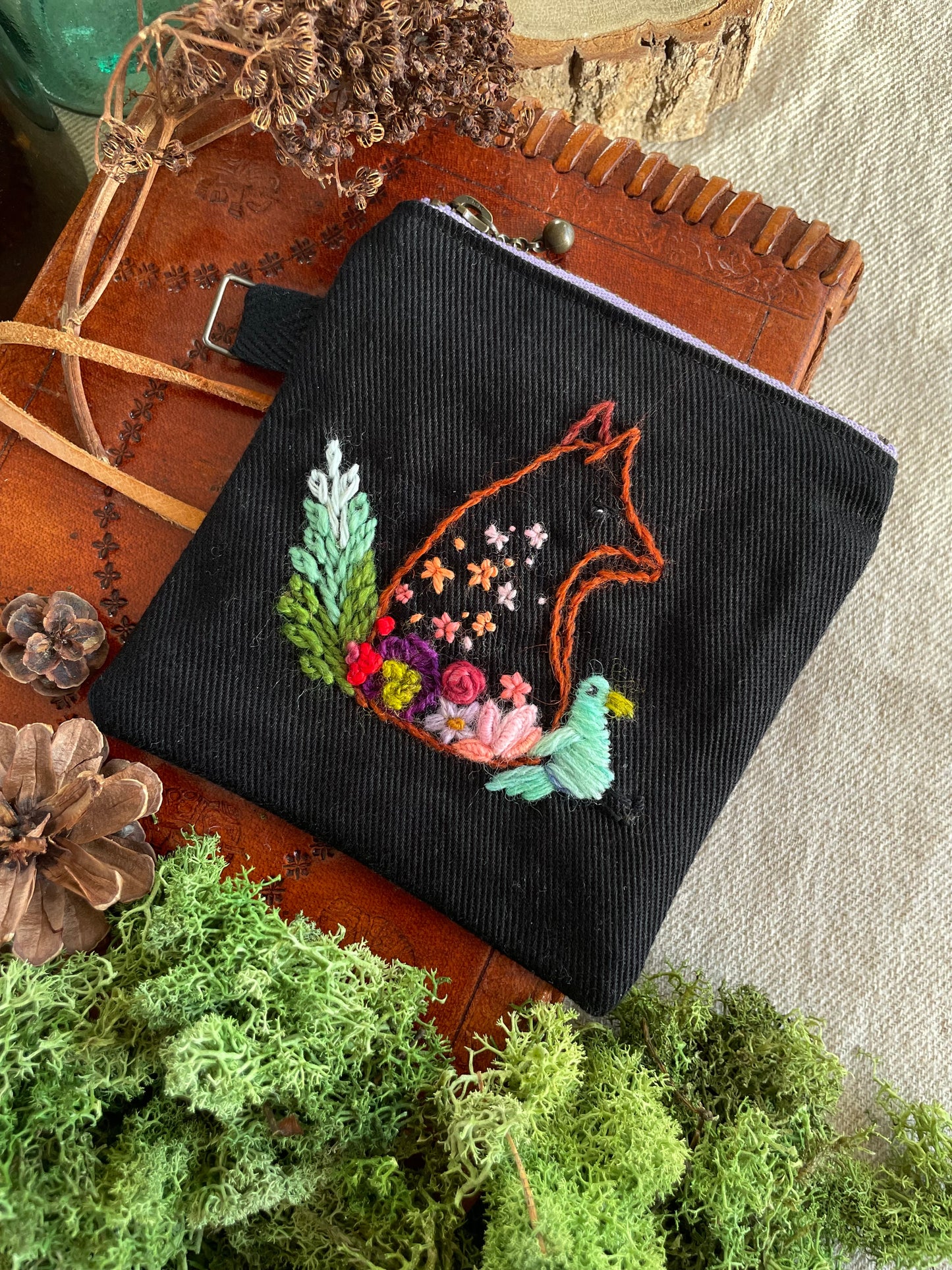 George & Max Spring flowers black zipper pouch