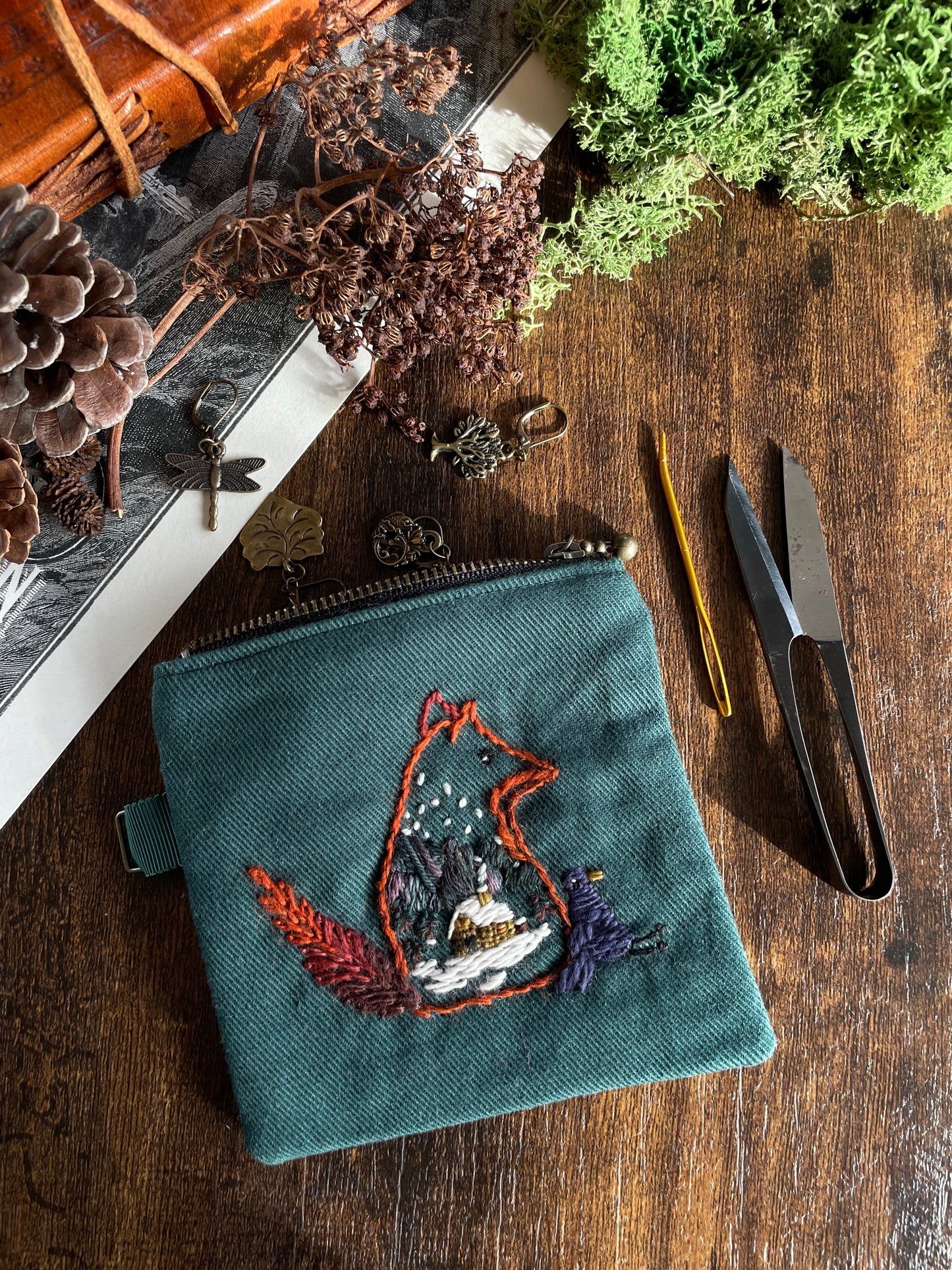 George & Max Snow Scene Green Zipper Pouch