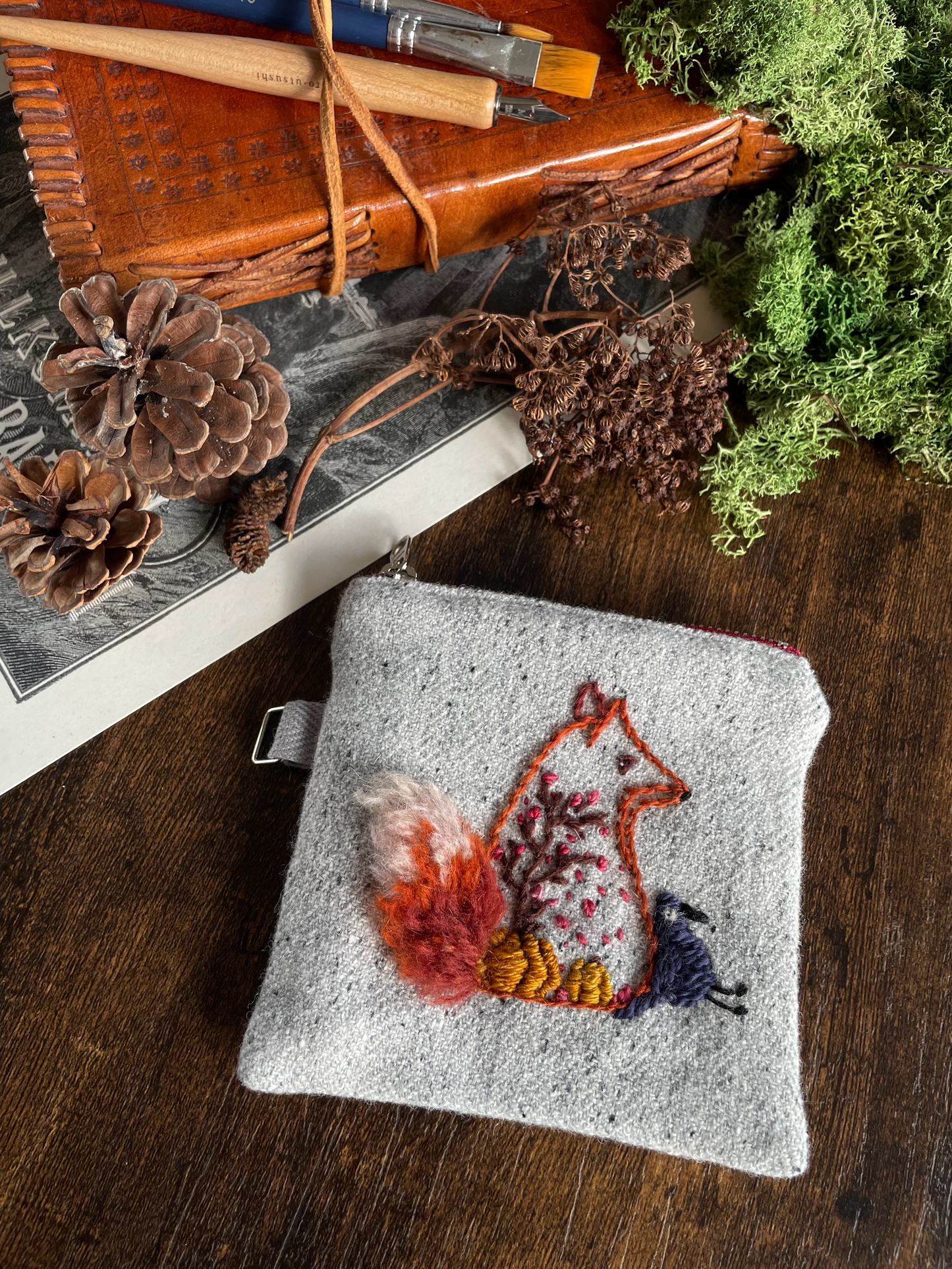 George & Max Autumn Scene Grey Zipper Pouch