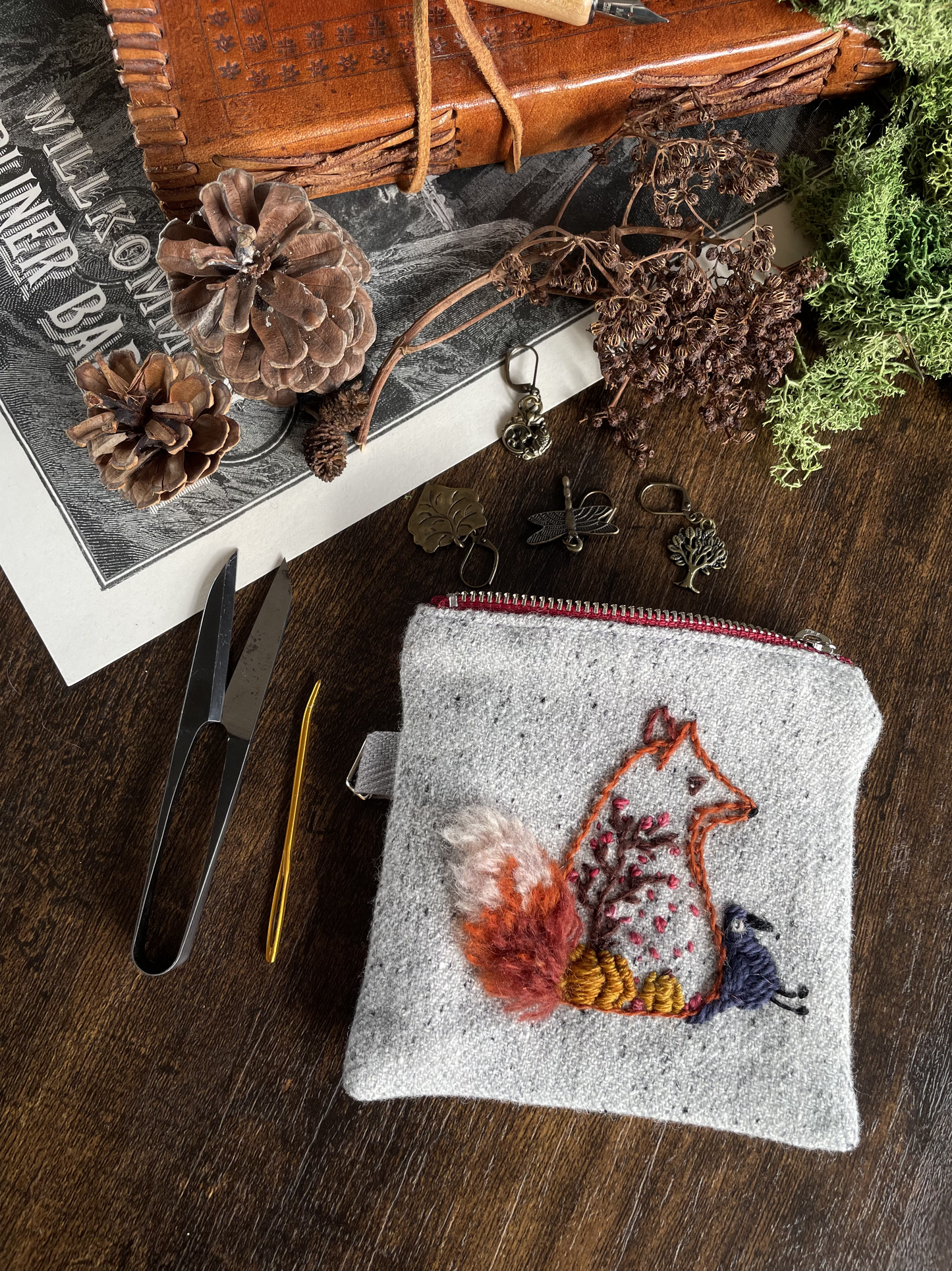 George & Max Autumn Scene Grey Zipper Pouch