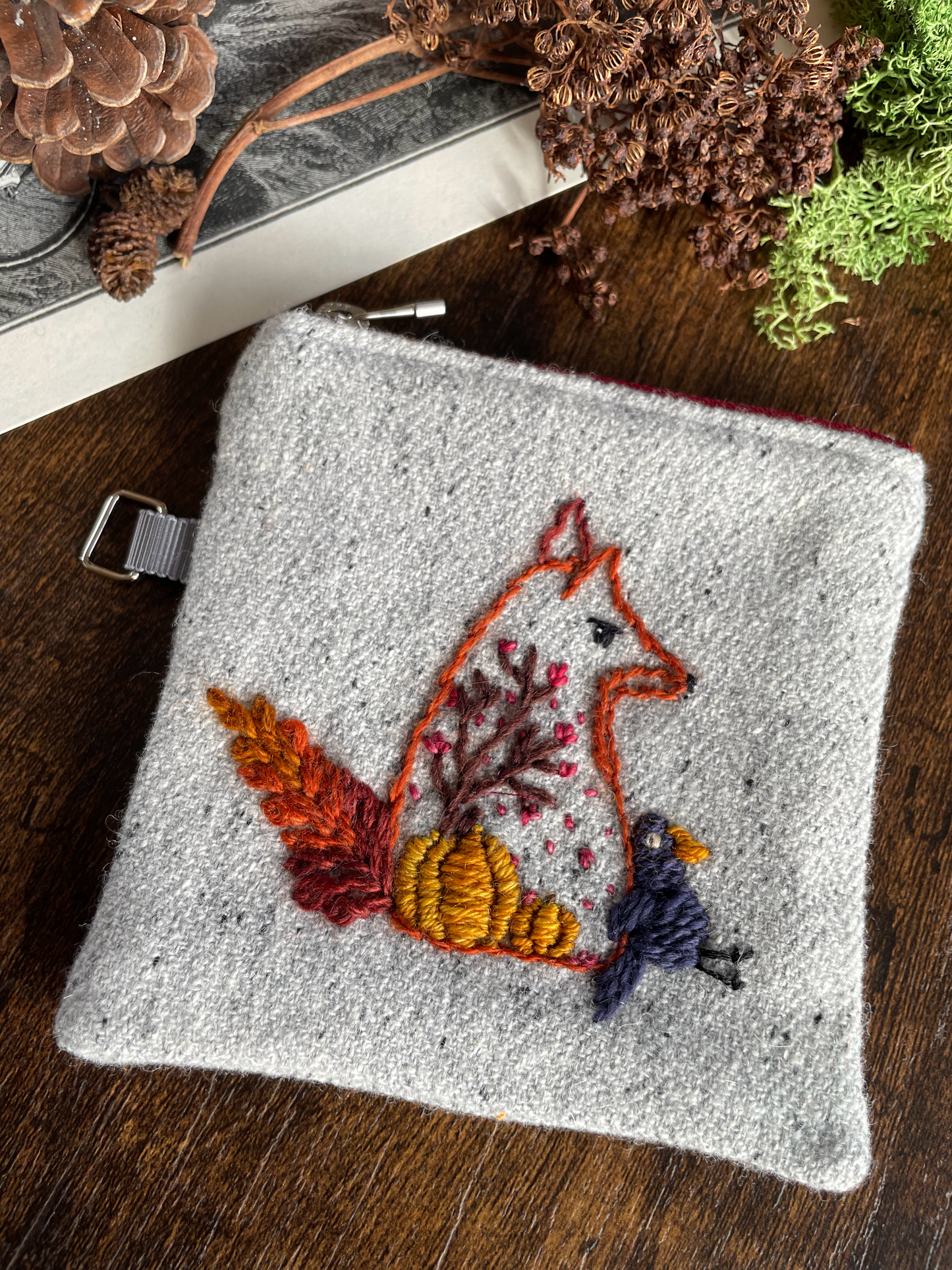 George & Max Autumn Scene Grey Zipper Pouch