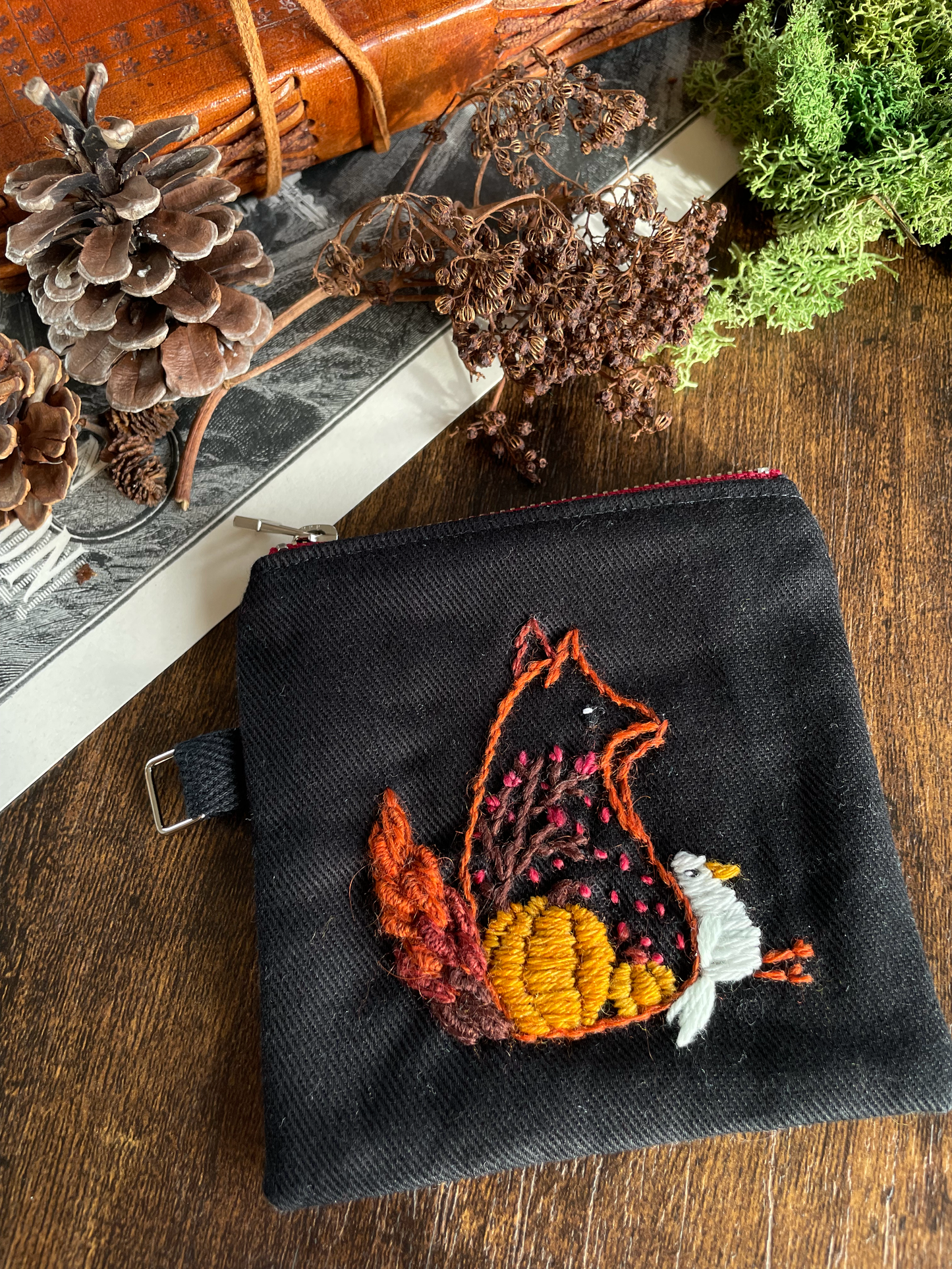 George & Max Autumn Scene Black Zipper Pouch