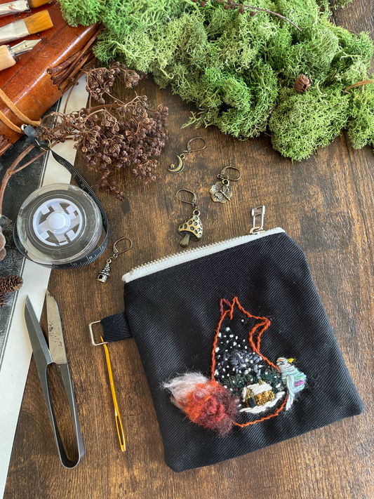 George & Max Winter Scene Black Zipper Pouch