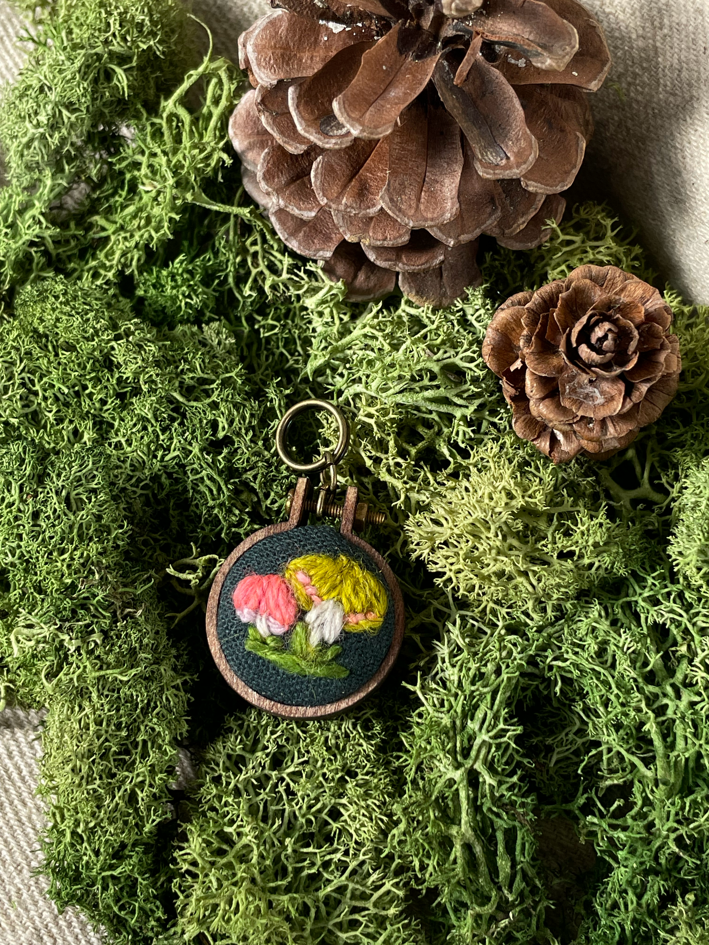 Embroidered Stitch Marker Tiny Neon Mushrooms